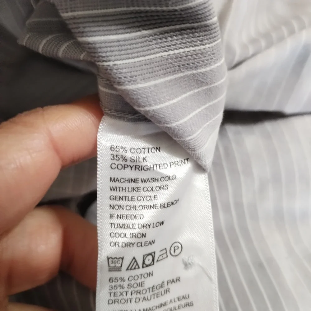 Tommy Bahama Shirt Mens Large Striped Cotton Silk Gray‎ Long Sleeve Flip Cuffs